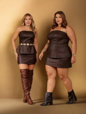 Conjunto tomara que caia Couro